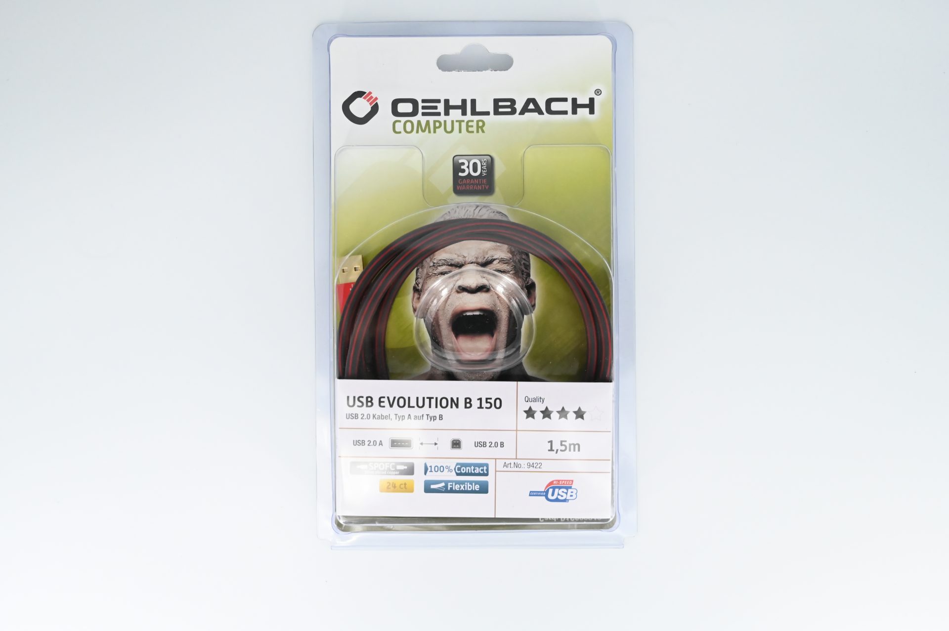 Oehlbach USB Plus B 150 USB Kabel Typ A auf Typ B 1,5 Meter